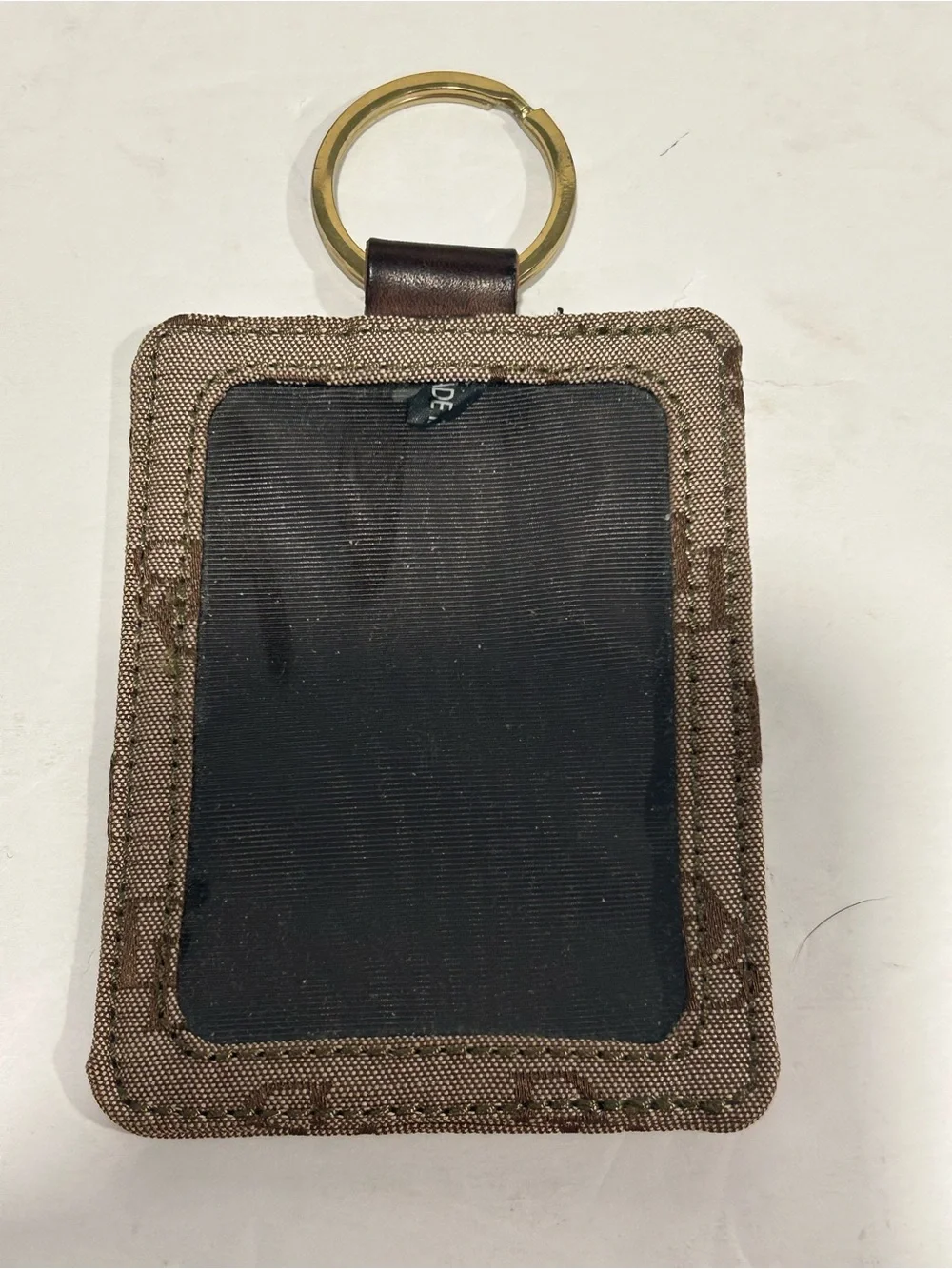 Dooney & Bourke Zip Pouch, ID Key Ring, Leather KeyFob, Logo Beige Cotton Canvas